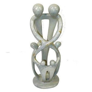 Natural 10-inch Tall Soapstone Family Sculpture - 2 Parents 4 Children Handmade and Fair Trade