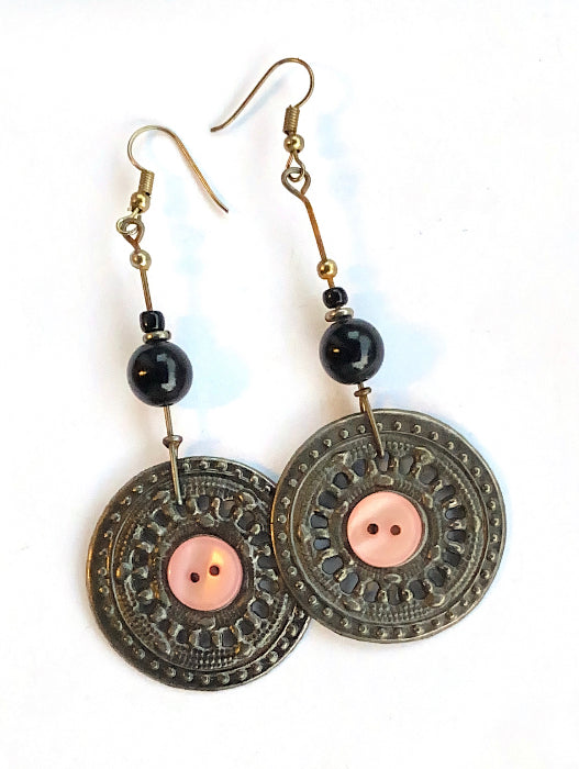 Pink button earrings