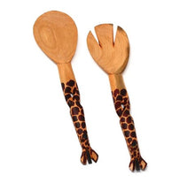 Hand-Carved Giraffe Salad Serving Set