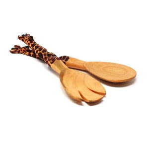 Hand-Carved Giraffe Salad Serving Set