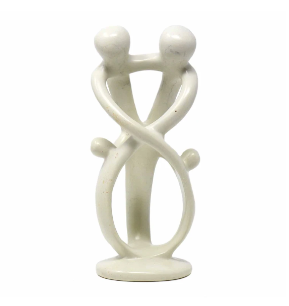 Natural 8-inch Tall Soapstone Family Sculpture - 2 Parents 2 Children