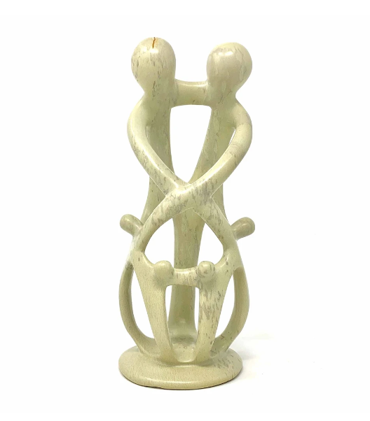 Natural 8-inch Tall Soapstone Family Sculpture - 2 Parents 4 Children