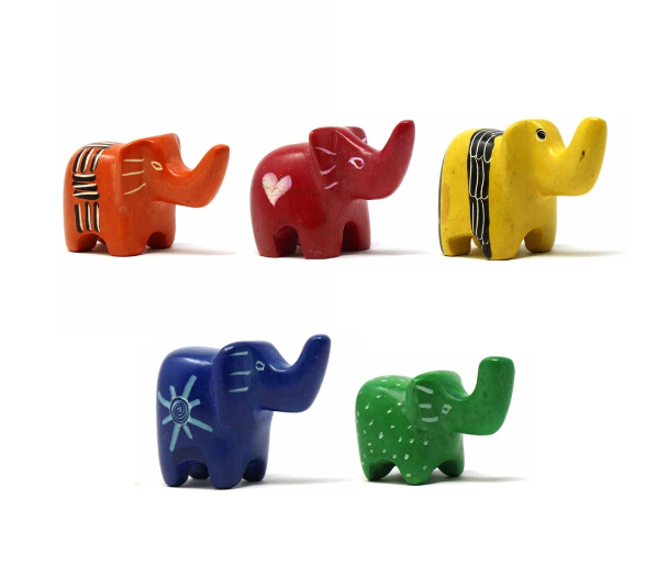 Soapstone Tiny Elephants - Assorted Pack of 5 Colors