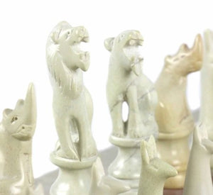 Hand Carved Soapstone Animal Chess Set - 15" Board