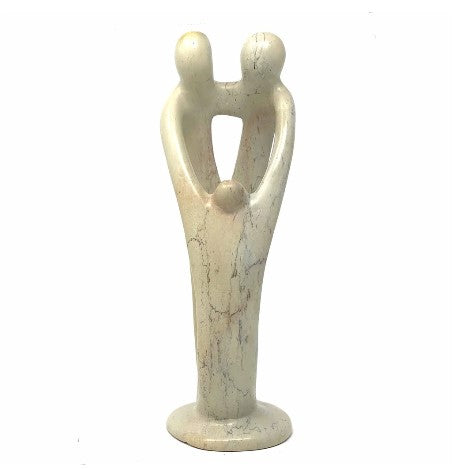 Natural 8-inch Tall Soapstone Family Sculpture - 2 Parents 1 Child